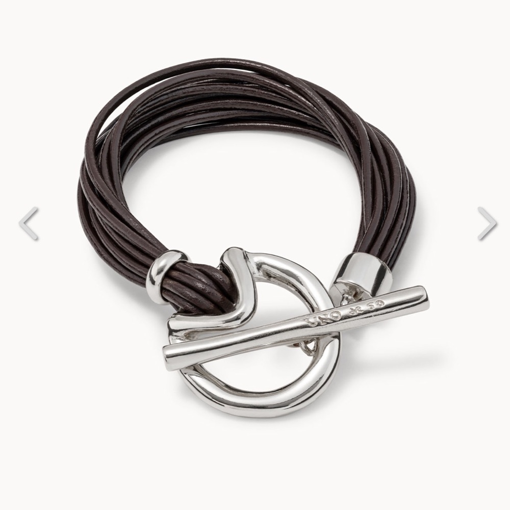 $125 Uno de 50 Meetingpoint bracelet brown silver leather toggle multi strand